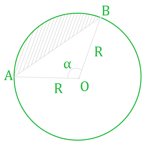 Нахождение площади сегмента круга (радианы).