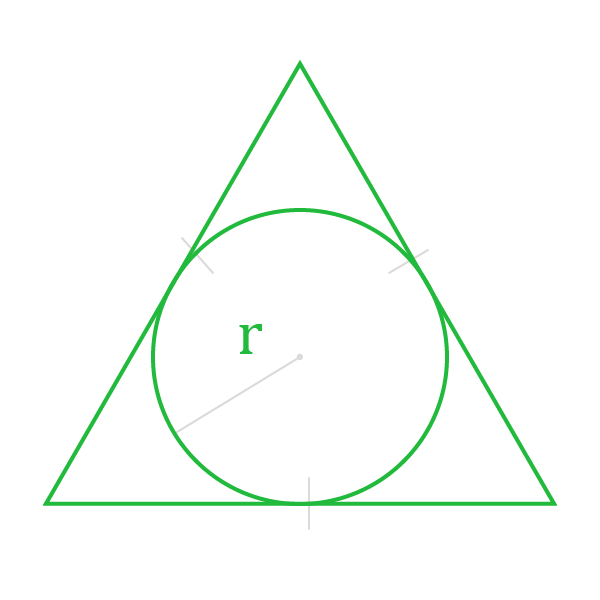 Нахождение площади равностороннего треугольника через радиус вписанной окружности.